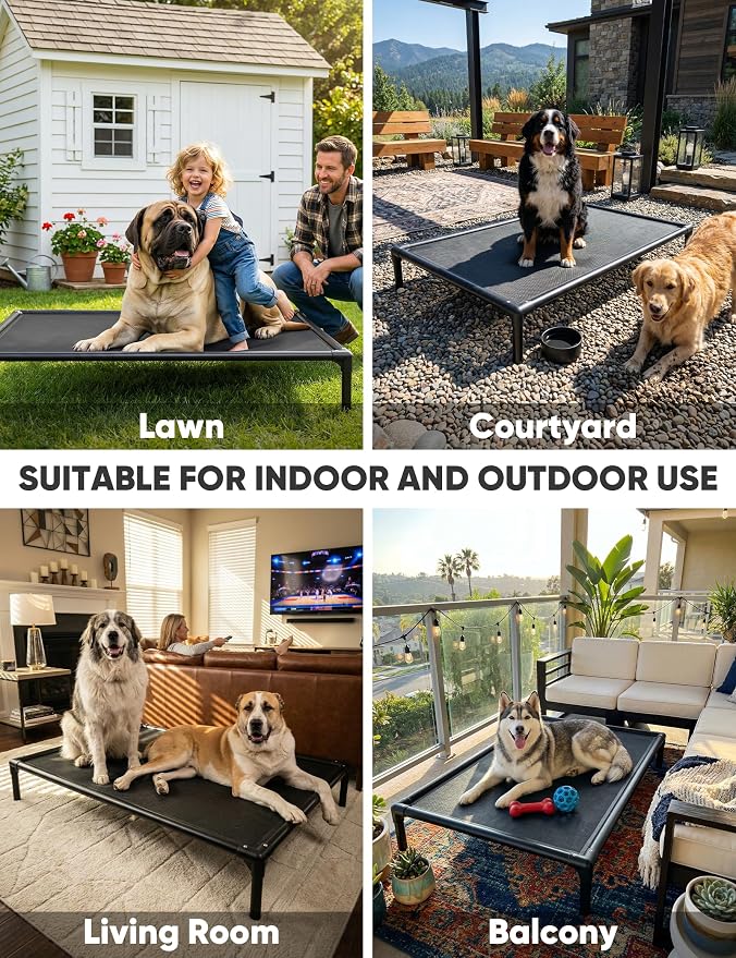Elevated Dog Bed Waterproof Outdoor, Portable Raised Dog Bed, Dog Bed Off the Floor, Chew-Proof Dog Bed Easy Clean Indoor or Outdoor Use，XX-Large, 56 * 37.5 * 9in, Grey