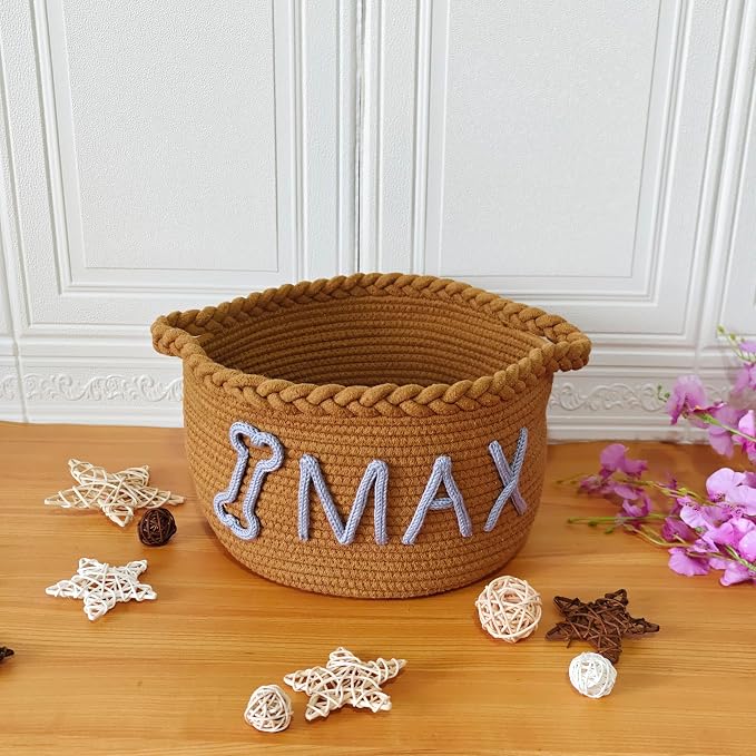 JUPPE Pet Dog Basket with Personalized Name, Dog Toys Storage Organizer Custom Cotton Rope Basket Nursery Decor (Custom Cat Basket)