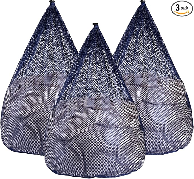 3Pcs Mesh Laundry Bags Washing Machine Mesh Wash Bags Jumbo for Delicates Clothes,Bed Linen,Toys with Drawstring Closure Sturdy(3 XXLarge 28 x 26 Inches, Blue)