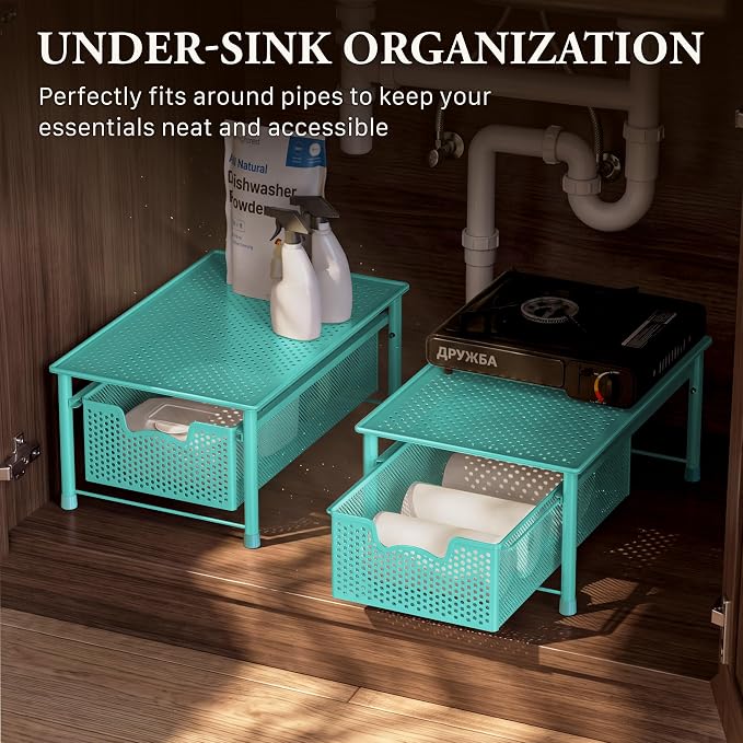 Simple Houseware Stackable Cabinet Basket Drawer Organizer, Turquoise