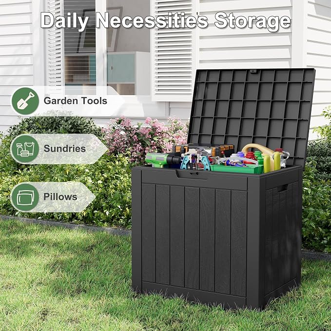 32 Gallon Outdoor Storage Box 2 Pack All-Weather Deck Box for Patio Furniture, Package Deliveries, Garden Tools, Pool Supplies & Cushions, Black