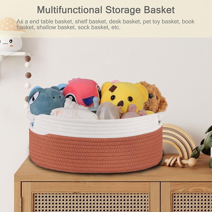 Small Woven Gift Basket with Bag & Ribbons, Autumn Glaze | Cotton Rope, 13”x 9”x 5.5”, Fits for Kids, Women & Men, Bedroom, Living Room, Nursery & Bathroom Storage, Cat & Dog Toy Boxes