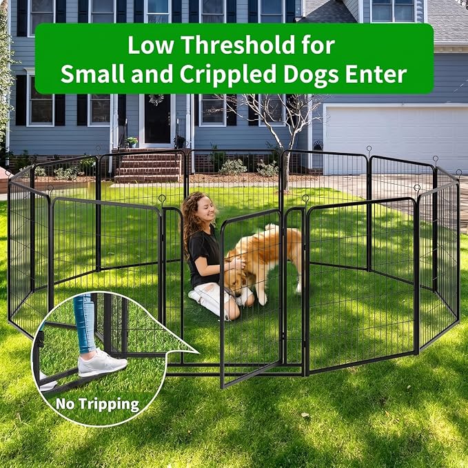 Kfvigoho Dog Playpen Outdoor Extra Wide 12 Panels Heavy Duty Dog Fence 40" | Anti-Rust Coating-Strengthened Dog Fence with Doors Portable for RV Camping Yard, Total 32FT, 79 Sq.ft, Snowy Black