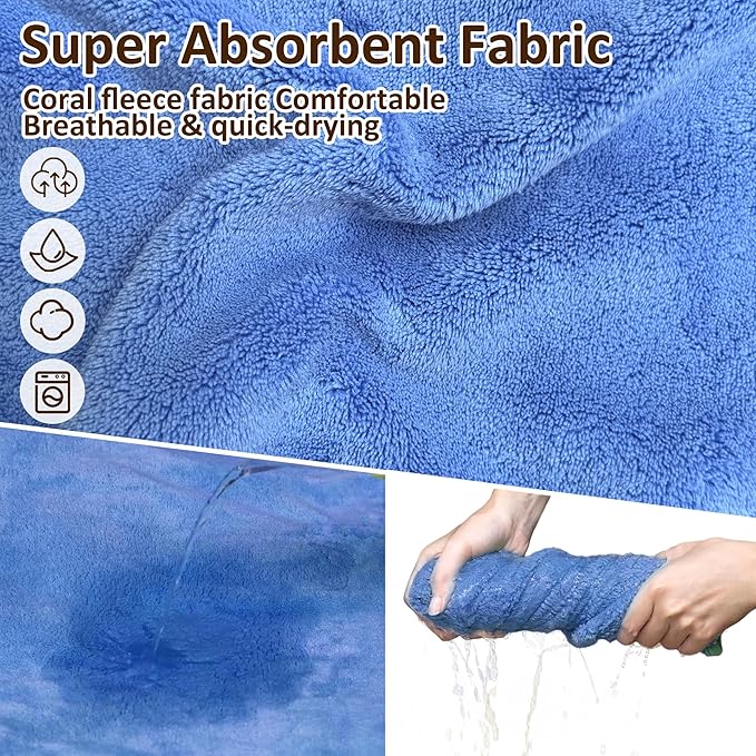 Soft Dog Bathrobe Fast Drying Dog Coat, Super Absorbent Dog Towels for After Bath, Microfiber Pet Robe Adjustable Collar & Belly Warm Keeping Dogs Coat for Pet Dogs & Cats (Blue, Small)