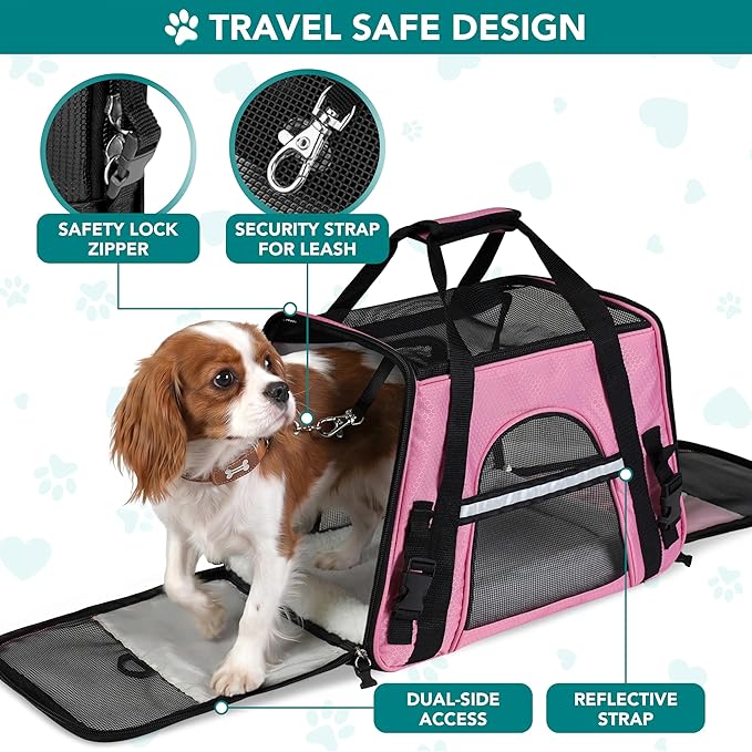 PetAmi Airline Approved Pet Carrier for Cats & Small Dogs, Large, Pink | Soft Sided TSA Travel Bag, Sherpa Bed, Breathable Mesh Ventilation, Collapsible Bowl, Fits Under Seat, Up to 18 lbs