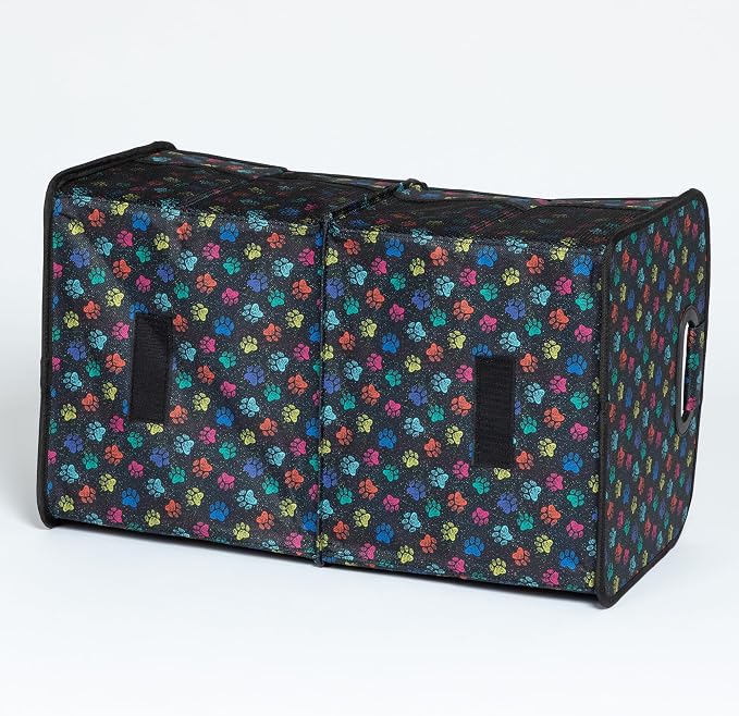 GreaterGood Paws Car Trunk Organizer Foldable Storage Bin with Handles Non Slip Base Pet Gear Travel Tote for SUV Truck (Confetti Paws)