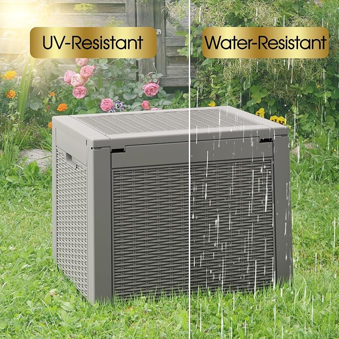 31 Gallon Outdoor Storage Box Waterproof Deck Box for Patio | Gray, Resin, Small, Weatherproof, Lockable, Compact, Easy Assembly, Patio Pool Garden Accessories Storage, Organization