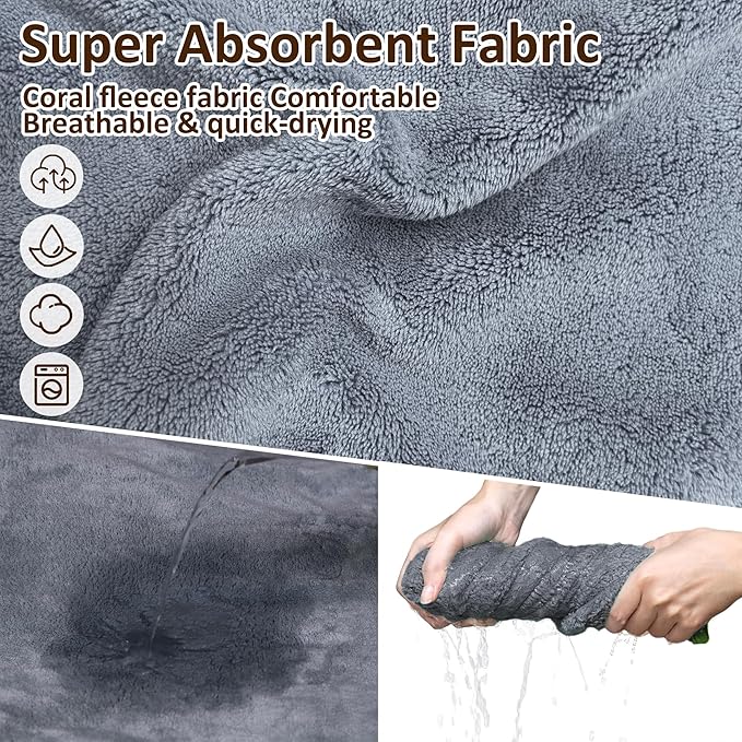Soft Dog Bathrobe Fast Drying Dog Coat, Super Absorbent Dog Towels for After Bath, Microfiber Pet Robe Adjustable Collar & Belly Warm Keeping Dogs Coat for Pet Dogs & Cats (Grey, Small)