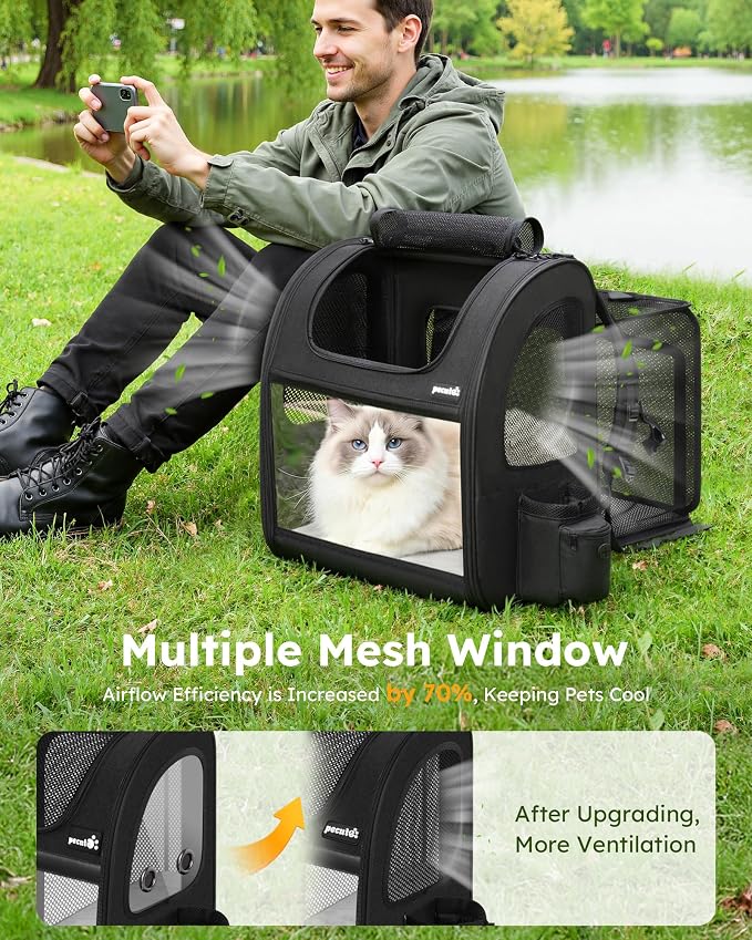 pecute Cat Backpack Expandable, Cat Carrier Backpack Acrylic Window, XL | Durable Oxford Cloth, Lockable Zipper,Use for Pet Under 15 lbs to Travel