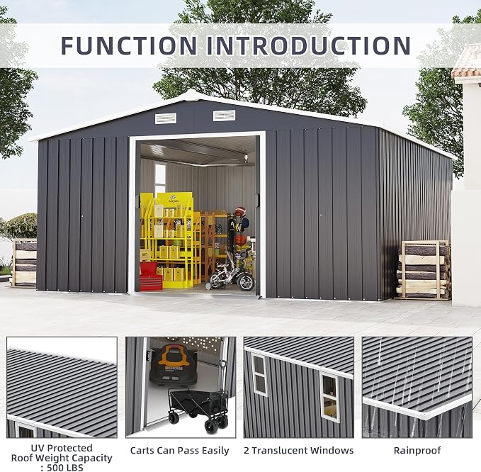 10x12FT Outdoor Metal Storage Shed, Two Daylight Windows, Dark Gray | Ventilation Windows | Spacious Storage | Waterproof | Protective Film | for Patio, Lawn and Utility Equipment
