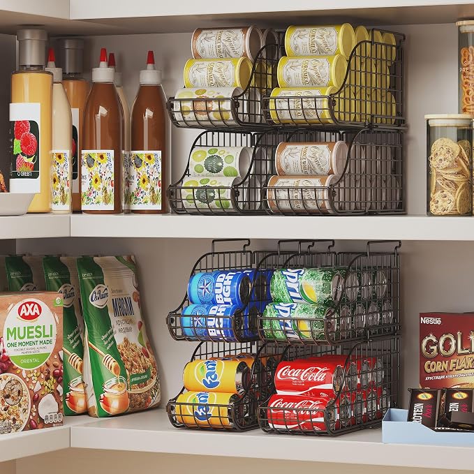 Sonyabecca 6 Pack Stackable Can Organizer for Pantry Cabinet Food Storage | Soda Can Organizer Storage Rack, Can Food Storage Dispenser for Pantry and Cabinet Shelves with Stackable Design