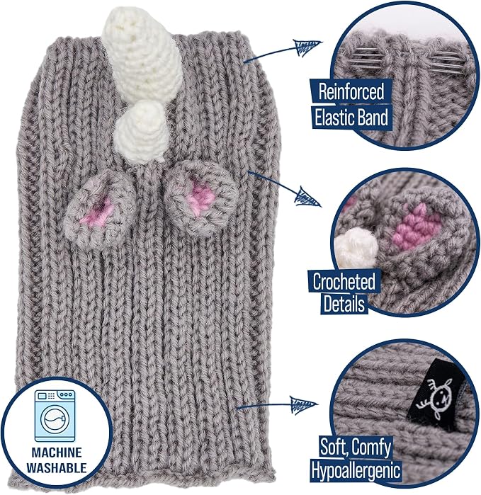 Zoo Snoods Rhino Costume - Knit Dog Snood Ear Wrap for Pets, Warm Neck Cover for Halloween and Winter (Medium)