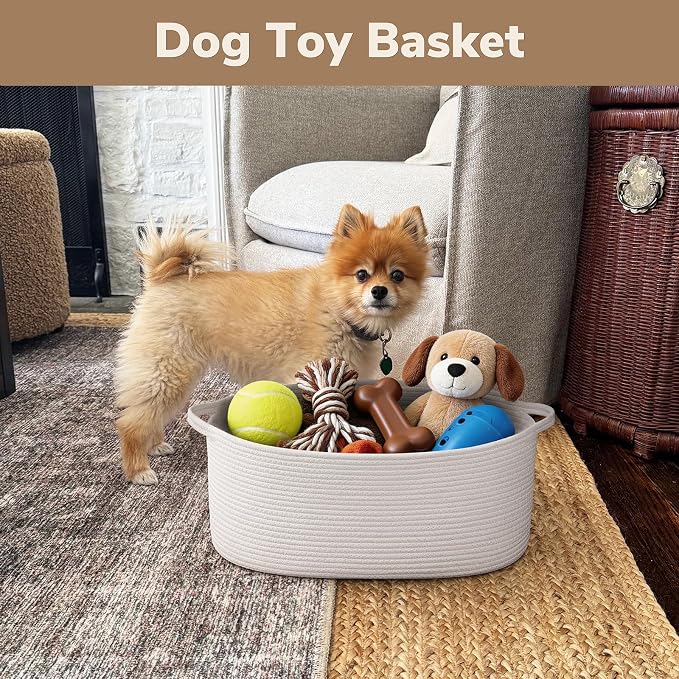 Goodpick Large Woven Rope Basket for Gifts Empty, 19.7"x 11"x 7.9", White | Storage Basket with Handles for Nursery Living Room, Perfect for Blankets, Pillows & Towels, Toys Storage