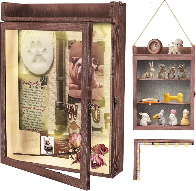 11x16 Pet Memorial Shadow Box Frame with Shelves, Brown