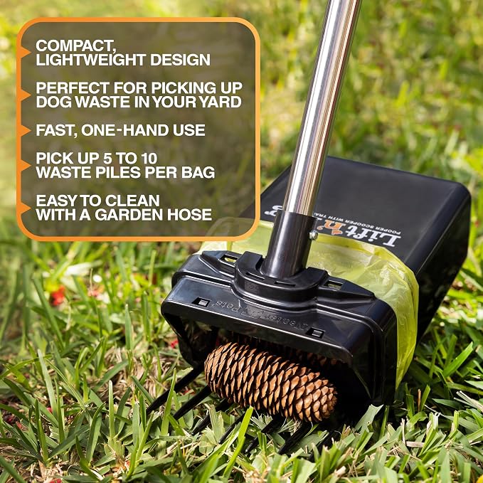Neater Pet Brands Lift N’ Bag 2.0 Dog Pooper Scooper with Bag Attachment & 22" Pole for Small to Large Dogs, New & Improved Design, 195 Refill Bags, Heavy Duty Dog Poop Scooper for Yard, One-Hand Use