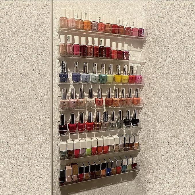 Clear Acrylic Nail Polish Rack Wall Mounted Shelf,6 Pack Organizer with Unique Wavy Lines,Nail Supplies for Techs,Great Display Salons Retailers