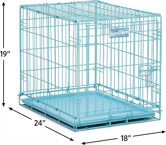 MidWest Homes for Pets Blue Fashion iCrate Starter Kit, 24-inch Dog Crate Bundle for Small Dogs, Includes Cage, Pet Bed, 2 Bowls and Privacy Cover