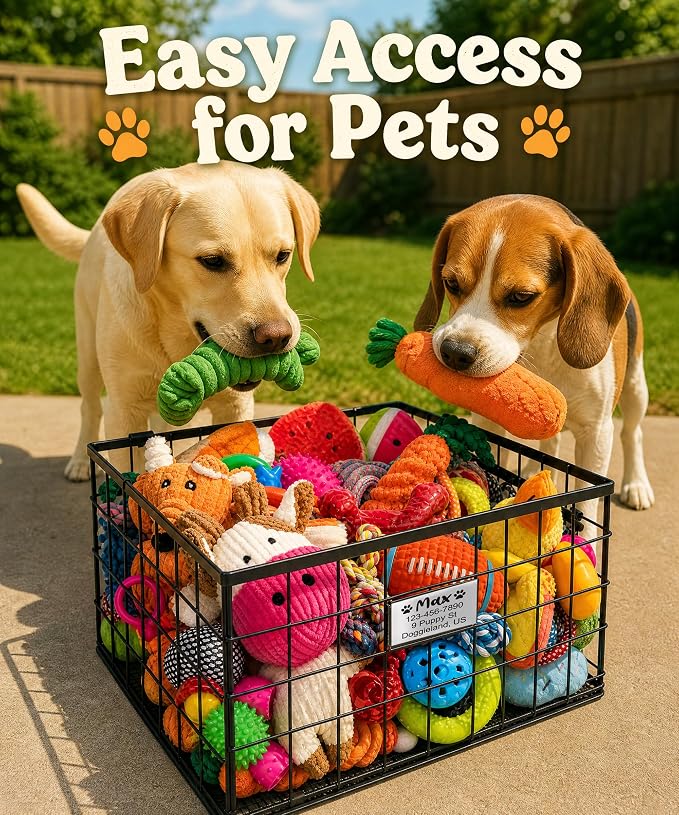 Dog Toy Basket, Storage Bin for Pet Toys, Organizer for Dogs (Black, Large)