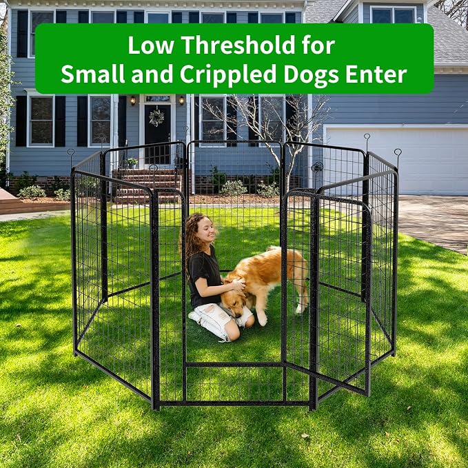Kfvigoho Dog Playpen Outdoor Extra Wide 8 Panels Heavy Duty Dog Fence 50" | Anti-Rust Coating-Strengthened Dog Fence with Doors Portable for RV Camping Yard, Total 21FT, 35 Sq.ft, Snowy Black