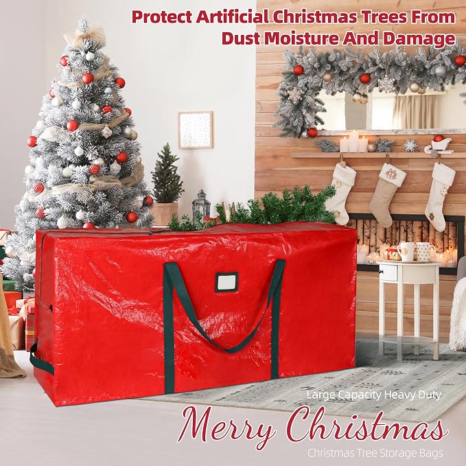 Large Christmas Tree Storage Bag Heavy Duty 9 Ft (Red) | Protects From Moisture & Dust, Holiday Storage, Alternative To Tree Storage Box