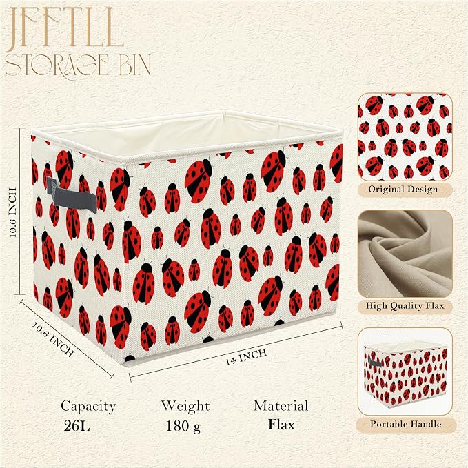 Ladybug Storage Bins with Handles, Lady Bug Gifts for Women Men, Cute Red Ladybug Insect Collapsible Laundry Basket Storage Box for Home Bedroom Bathroom Clothes Toys Books