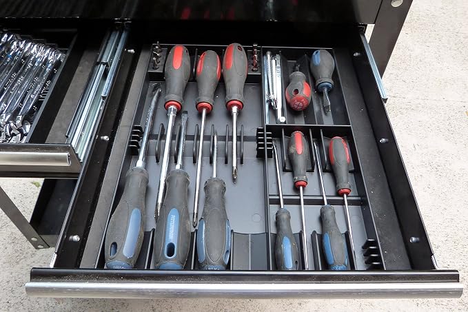 Screwdriver Organizer – Black Heavy-Duty Toolbox Organizer Rack for Phillips, Flathead & Precision Screwdrivers – Wall Mount or Drawer Storage for Garage, Workshop & Tool Chest