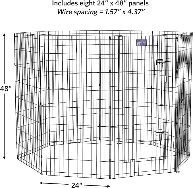 MidWest 48-Inch Exercise Pen, Single Door, 16 Sq Ft Play Area | for Indoor and Outdoor Use, Large Door Opening & Secure Latch, Easy to Set Up, Foldable Playpen