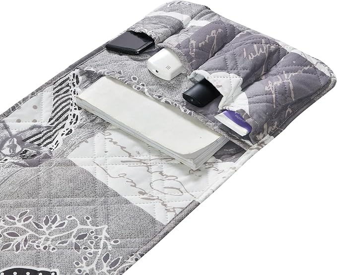 Brilliant Sunshine Grey Heartlove Couch Armrest Cover, 35"×13" | Washable Magazine Holder, Armrest Organizer & Caddy on Sofa, Recliner, Armchair, Storage for Remote Controls, Phone, iPad