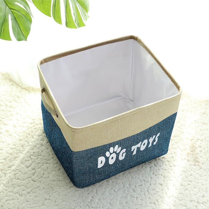 PET ARTIST Dog Toy Basket, Large Collapsible, Navy Blue, L:15"x13"x12" | Dog Toy Bin Box, Comfortable Handles, Large Pet Toy Storage Organizer, For Accessories, Toys, Coat & Clothing, Blanket Leash