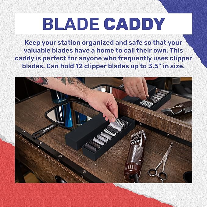 BarberMate 12-Slot Clipper-Blade Caddy, Grooming and Barber Blade Organizer, Professional Barber Supplies, Barber Case and Stylist Station Accessories, (Black)