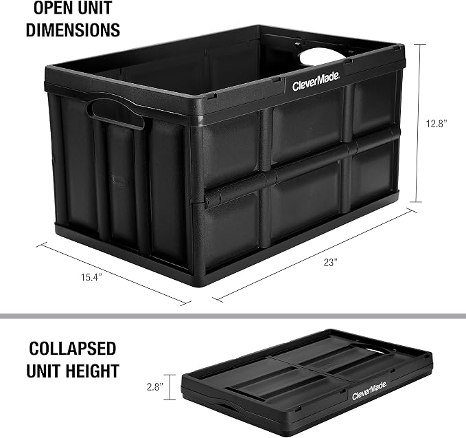 CleverMade Collapsible Storage Bin, 46L Crate, Holds Up to 75 lb, Black