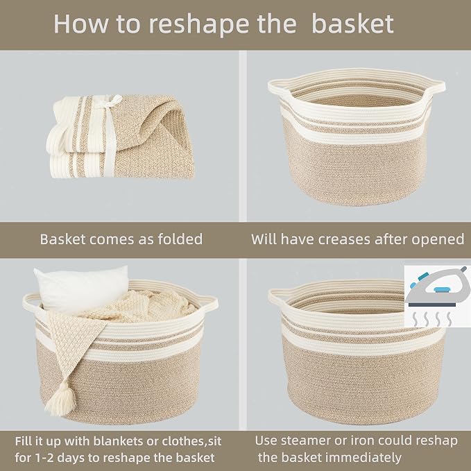 XUANGUO Extra Large Cotton Rope Round Storage Basket 22" x 14" | Woven basket for blankets, toys, towels, laundry, nursery, living room and pet toy storage.