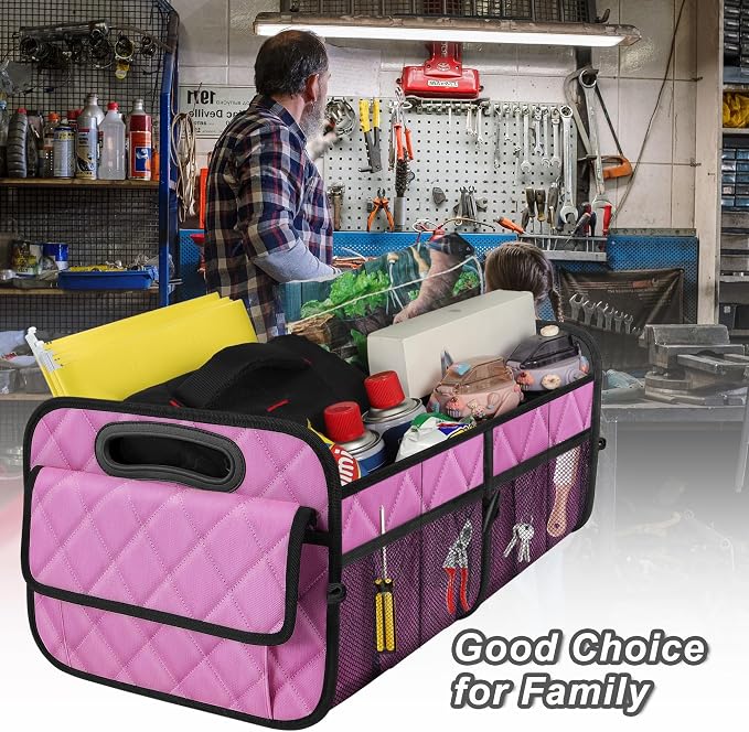 Deosk Car Trunk Organizer for SUV, Car Organizers and Storage with Reinforced Handles, Car Accessories for Women/Men 70L Waterproof Polyester Trunk Organizer(Large, Pink)