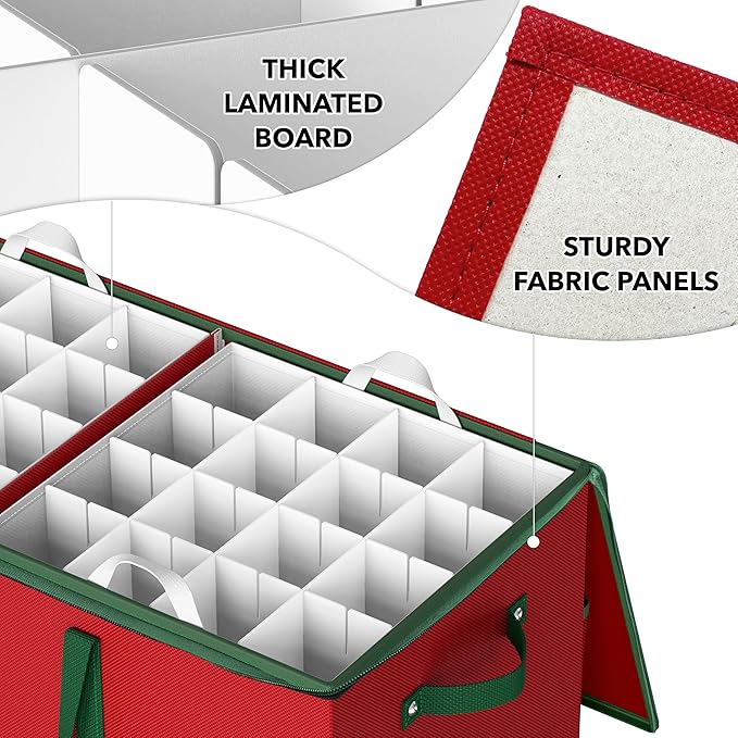 Simple Houseware 128 Christmas Ornament Storage Box with Adjustable Divider | Heavy-Duty