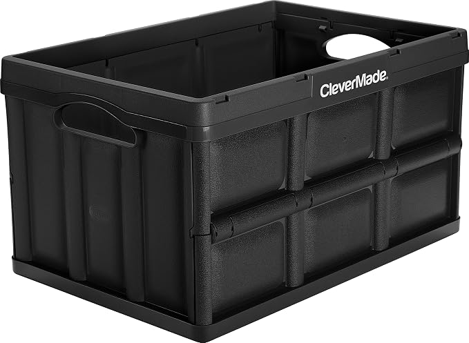 CleverMade Collapsible Storage Bin, 46L Crate, Holds Up to 75 lb, Black