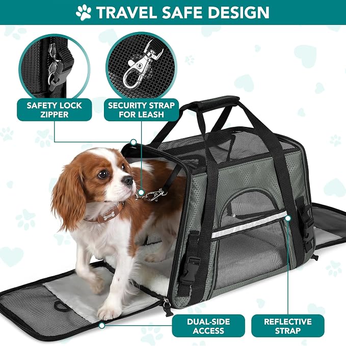 PetAmi Airline Approved Pet Carrier for Cats & Small Dogs, Small, Dark Gray | Soft Sided TSA Travel Bag, Sherpa Bed, Breathable Mesh Ventilation, Collapsible Bowl, Fits Under Seat, Up to 18 lbs