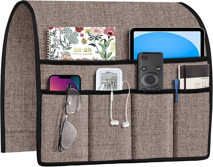 Joywell Armrest Organizer Remote Holder, Light Camel | For Recliner Armchair, Couch Sofa Arm Chair Caddy, 6 Pocket Storage, For Magazine, iPad, Phone