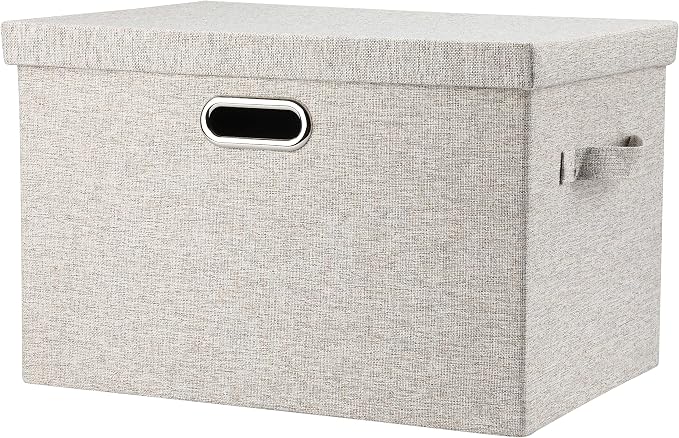 Graciadeco Large 17 36 Quart Collapsible Stackable Storage Bins with Lids, 1 Pack Beige Foldable Fabric Closet Storage Boxes with Lids, 4 Handles Toy Heavyduty Dark Gray Linen Storage Cube Box | 36 Quart 1 Pack Beige Collapsible Stackable Linen Fabric ...