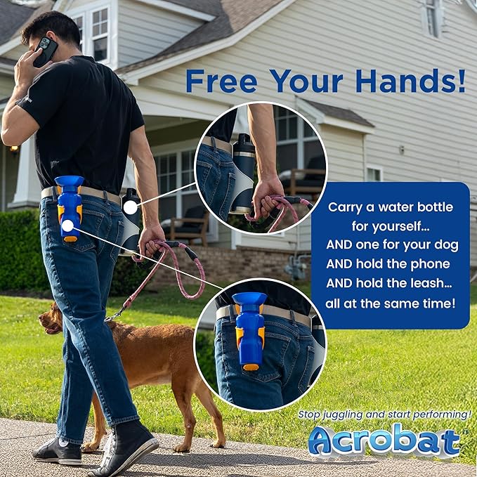 Acrobat - Water Bottle Holder - Patented Hands-Free Carrier for Portable Drink Containers - Lightweight & Durable Plastic - Accessories for Dog Walking, Hiking, Traveling, Construction - USA