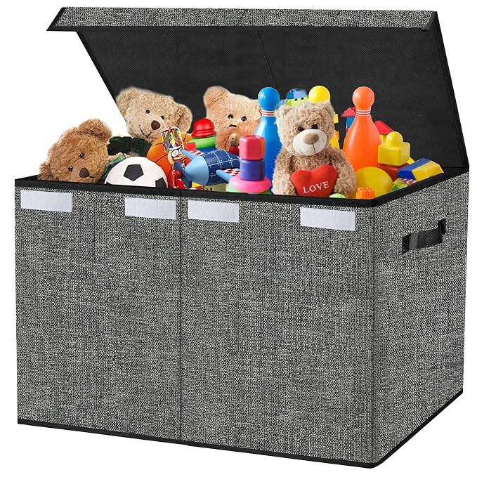 Pantryily Large Foldable Toy Storage Box with Lid,Plush Toy Organizer Chest