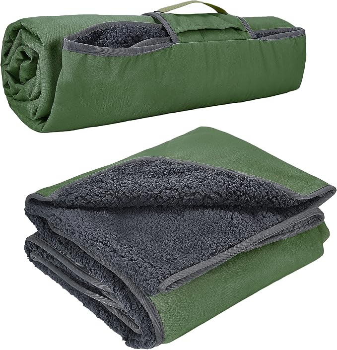 Tirrinia Waterproof Outdoor Blanket with Sherpa Lining, Windproof Foldable