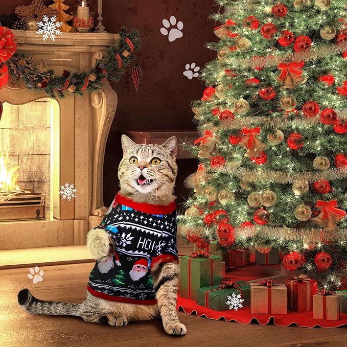 6 Pieces Christmas Dog Clothes Pet Shirts Breathable Puppy Vest Printed Christmas Snowman Reindeer Santa Claus Dog Shirts for Soft Outfit Dogs and Cats (L(8.8lbs-11.1lbs))
