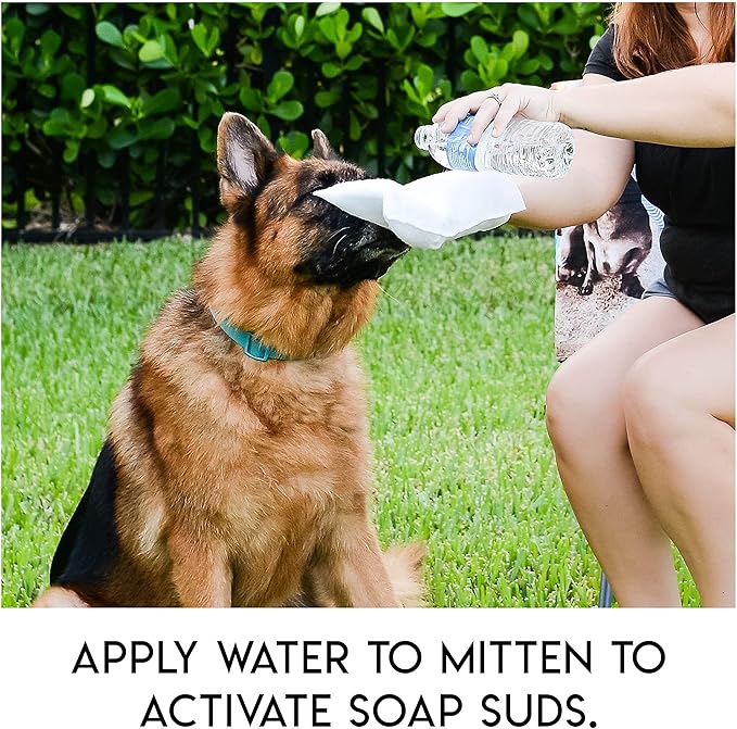 Scrubby Pet No Rinse Pet Wipes | Rinse Free Shampoo Mittens | Dogs & Cats | Bath Wipes - Bathing & Washing Pets, Hypoallergenic | No Rinse Wash Mitt | Grooming, Lather Wipe Dry - Pack of 10