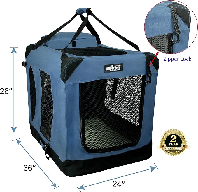 EliteField 3-Door Soft Dog Crate with Bed & Carrying Bag (2-Year Warranty) | 3 Mesh Doors, Steel Frame, Removable & Washable Crate Cover and Bed Cover, Storage Pockets, Indoor/Outdoor, Foldable