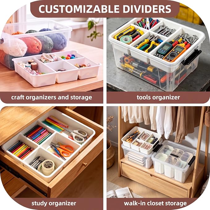 AREYZIN 17QT Clear Craft Organizers and Storage Box with Removable Tray | Stackable Art Supply Organizer for Sewing Supplies, Beads & Craft Tools, Play-Doh, Markers and Coloring Books
