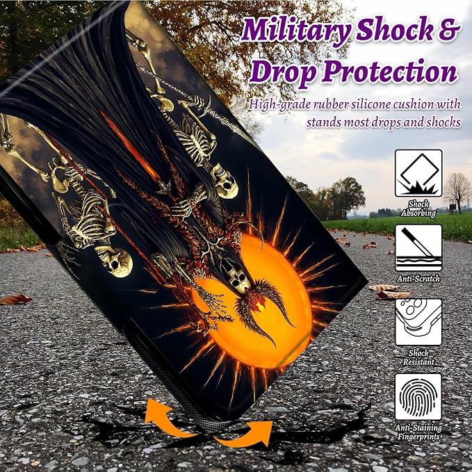 Rotating Handle Case for Samsung Galaxy Tab A7 Lite 2021 8.7", 360 Degree Swivel Kickstand with Magnetic Closure Shockproof Leather Protective Cover for Women Men, Dark Skull Knight