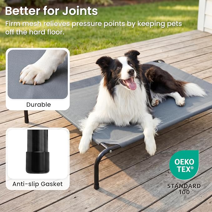 Love's cabin Elevated Cooling Dog Bed for Large Dogs, Portable Indoor & Outdoor Raised Pet Dog Cat Cot, Durable Summer Frame with Breathable Mesh, Grey, 48 inches