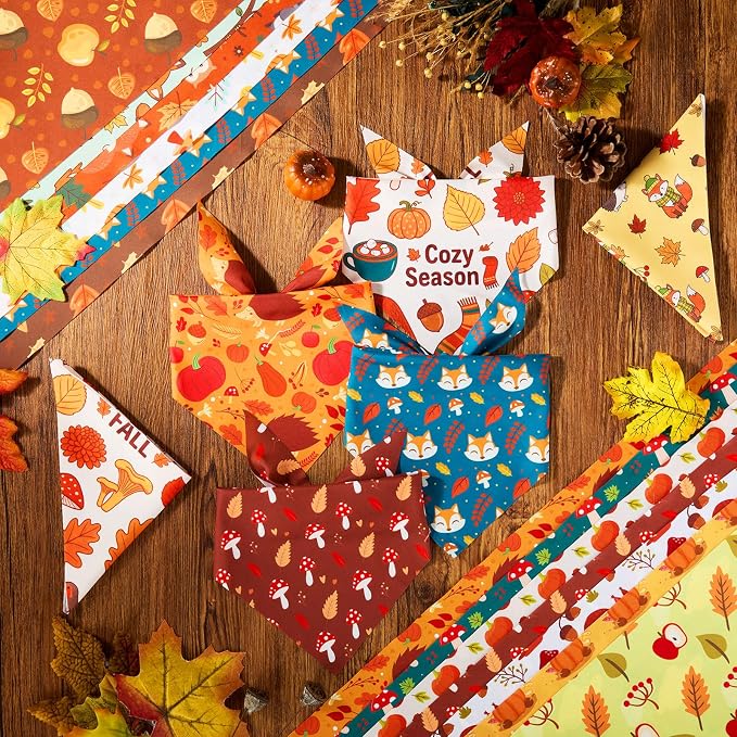 Abbylike 50 Pcs Fall Dog Bandanas Bulk Autumn Leaf Pumpkin Acorn Mushroom