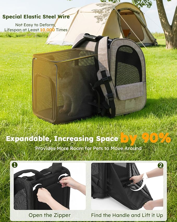 pecute Cat Backpack Expandable, Cat Backpack for Cat with Breathable Window | Durable Oxford Cloth, Lockable Zipper,Use for Pet Under 11 lbs to Travel
