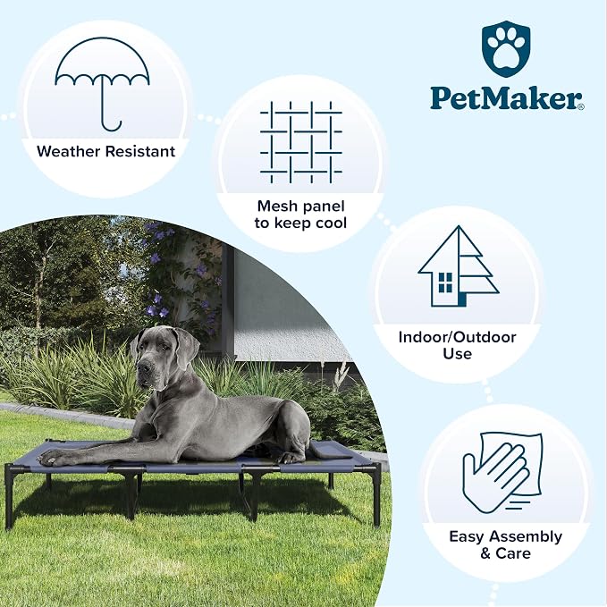 Elevated Dog Bed - 48x35.5-Inch Portable Pet Bed with Non-Slip Feet - Indoor/Outdoor Dog Cot or Puppy Bed for Pets up to 110lbs by PETMAKER (Blue)
